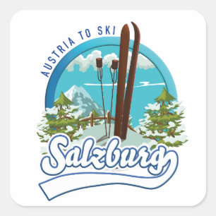 Adesivo Quadrado Salzburgo áustria para esquiar logo.