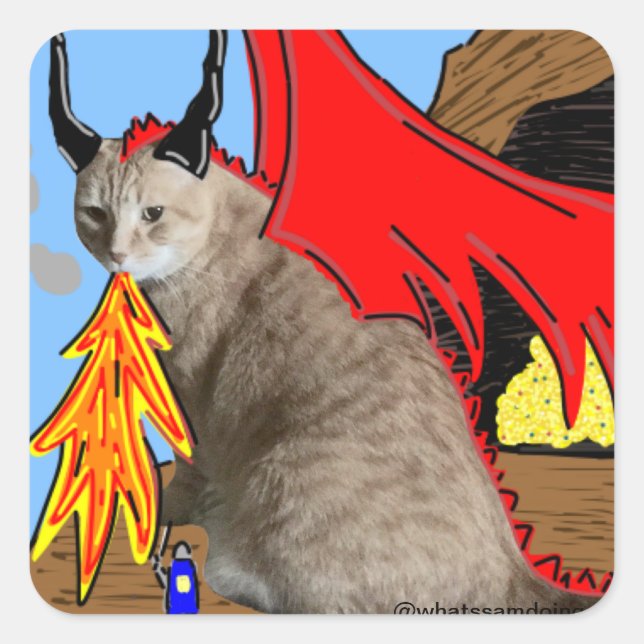 Adesivo Quadrado Sam Le Cat Dragon Sticker (Frente)