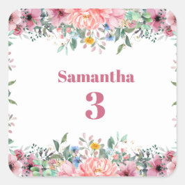 Adesivo Quadrado Samantha Floral Stickers, Watercolor Wildflowers