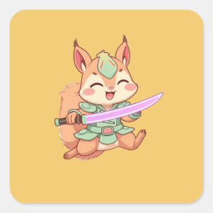 Adesivo Quadrado Samurai Esquilo Kawaii.