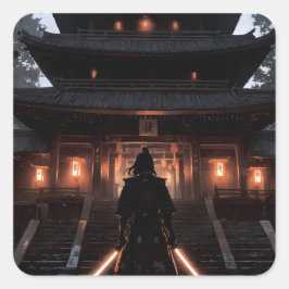 Adesivo Quadrado Samurai in front of a Japanese temple