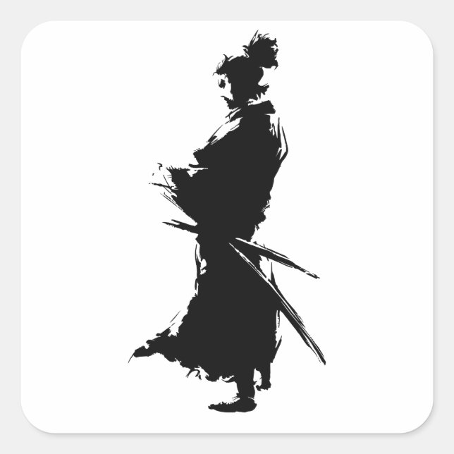 Adesivo Quadrado "Samurai Warrior Sticker - Japonês Ink Art Vinyl (Frente)