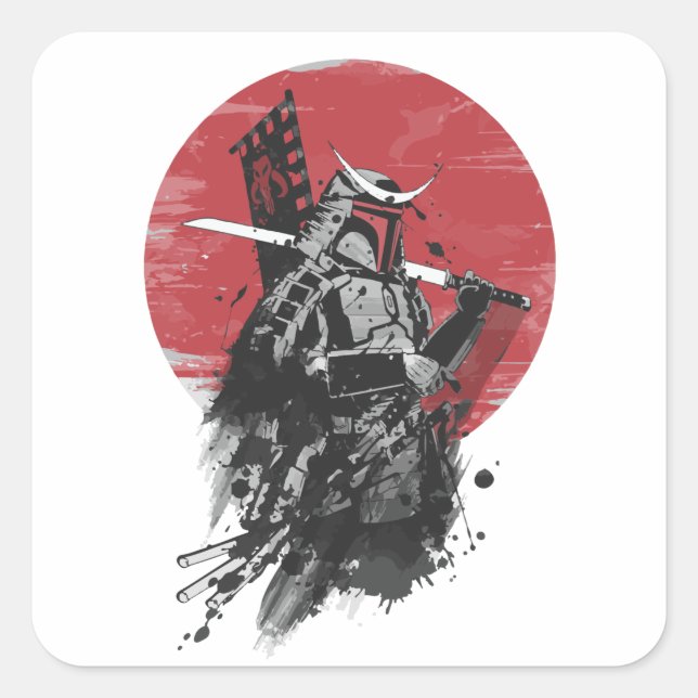 Adesivo Quadrado "Samurai Warrior Sticker - Japonês Ink Art Vinyl (Frente)