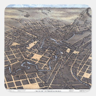 Adesivo Quadrado San Antonio, Texas, Mapa Aéreo Antigo da Cidade, 1