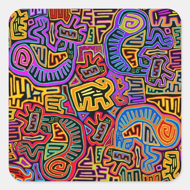 Adesivo Quadrado San Blas Island Mola Collage (Frente)