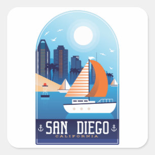 Adesivo Quadrado San Diego California Viagens vintage Sticker