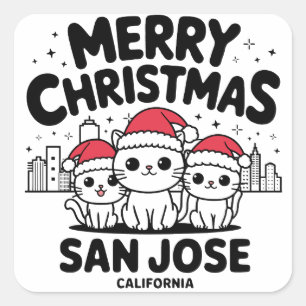 Adesivo Quadrado San Jose City California Feliz Natal Cats EUA