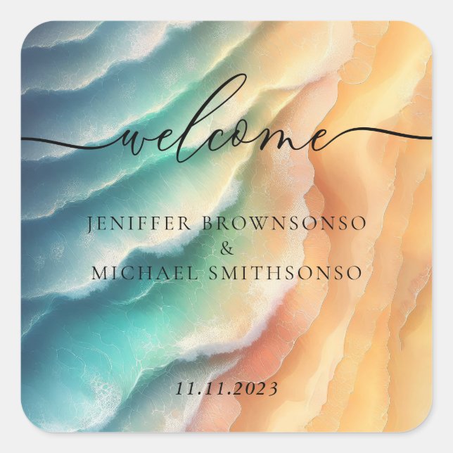 Adesivo Quadrado Sand Ocean Beach Signal Sun, cor-de-rosa azul (Frente)