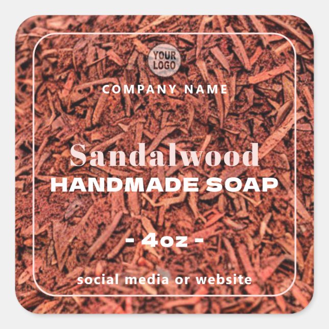 Adesivo Quadrado Sandalwood Handmade Soap Square Sticker (Frente)