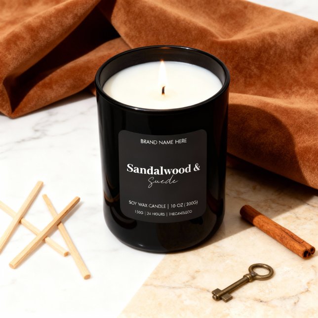 Adesivo Quadrado Sandalwood & Suede Custom Candle - Black Sticker  (Criador carregado)