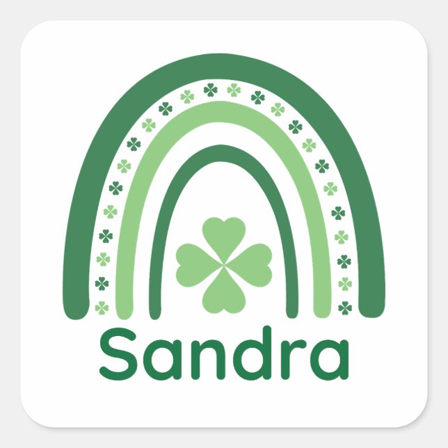 Adesivo Quadrado Sandra Nome Clover Boho Rainbow (Frente)