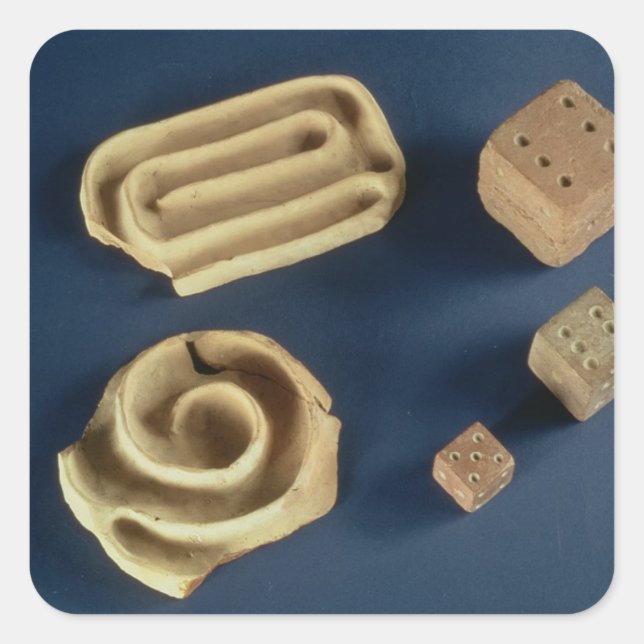 Adesivo Quadrado Sandstone dice e terracotta maze game, Harappa, (Frente)
