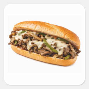 Adesivo Quadrado Sanduíche de Cheesesteak Isolado