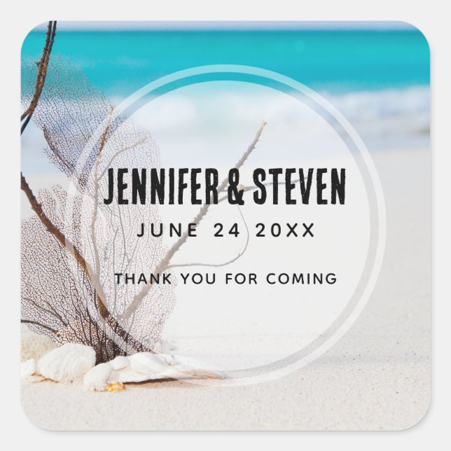 Adesivo Quadrado Sandy Beach com Casamento White Seashells (Frente)