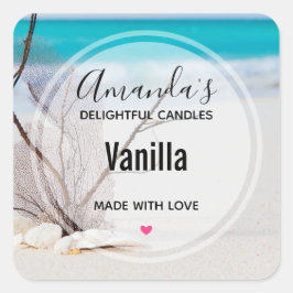 Adesivo Quadrado Sandy Beach com White Seashells Candle Business