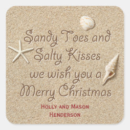 Adesivo Quadrado Sandy Toes Salty Kisses Feliz Vinheta de Natal