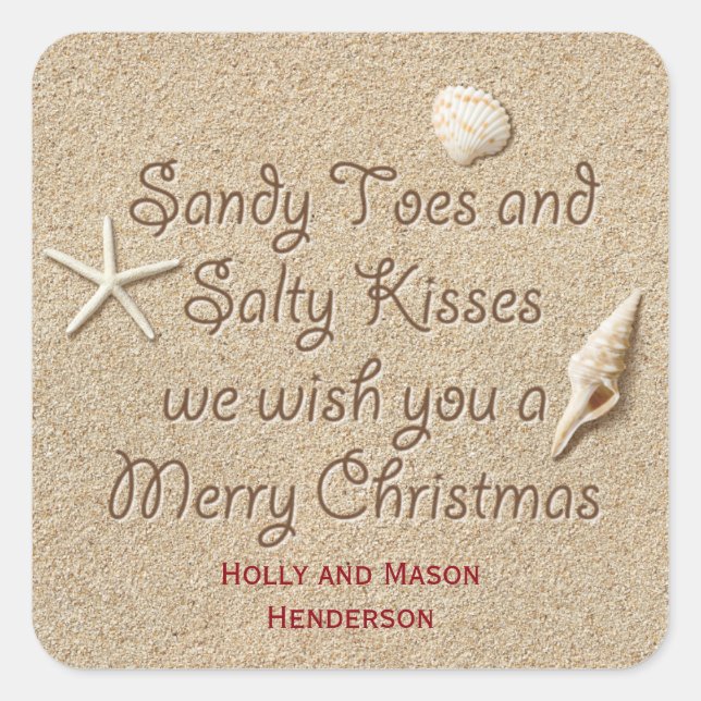 Adesivo Quadrado Sandy Toes Salty Kisses Feliz Vinheta de Natal (Frente)