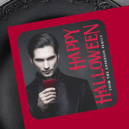 Adesivo Quadrado Sangue de bebendo vampiro bonito Feliz Halloween