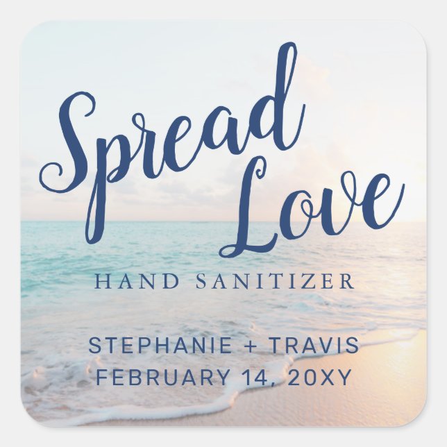 Adesivo Quadrado Sanitizer Beach Wedor Spread Love (Frente)