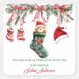 Adesivo Quadrado Santa Baby Christmas Baby Shower