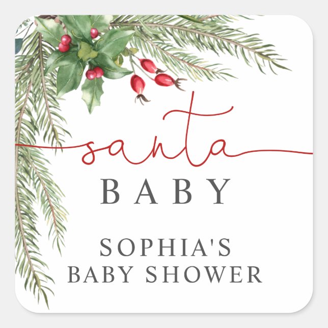 Adesivo Quadrado Santa Baby Natal Baby Shower  (Frente)