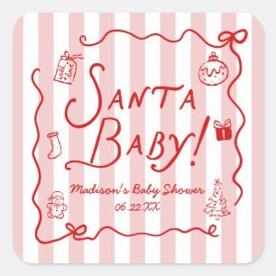 Adesivo Quadrado Santa Baby! Natal Caprichoso Chá de Bebê