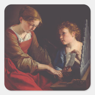 Adesivo Quadrado Santa Cecília e um Anjo por Orazio Gentileschi