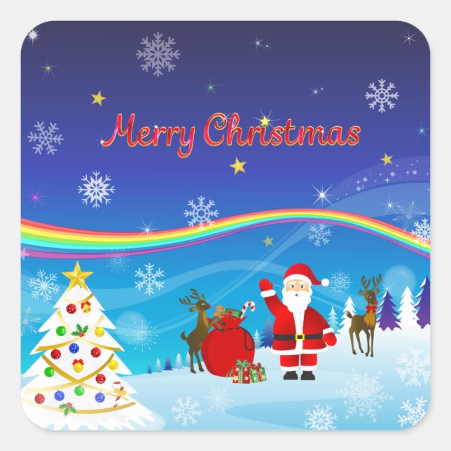 Adesivo Quadrado Santa Claus e Reindeer (Frente)