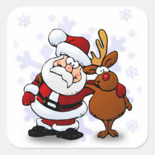 ADESIVO QUADRADO SANTA CLAUS E RUDOLPH