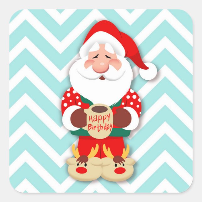 Adesivo Quadrado Santa claus in red pajamas holding a mug (Frente)