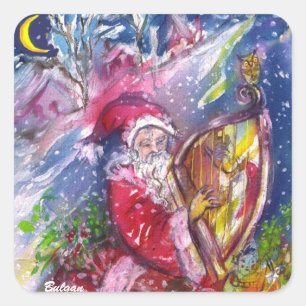 ADESIVO QUADRADO SANTA CLAUS JOGANDO HARP NA LUZ