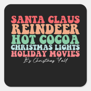 Adesivo Quadrado Santa Claus Reindeer Quente Cacau Luzes De Natal H