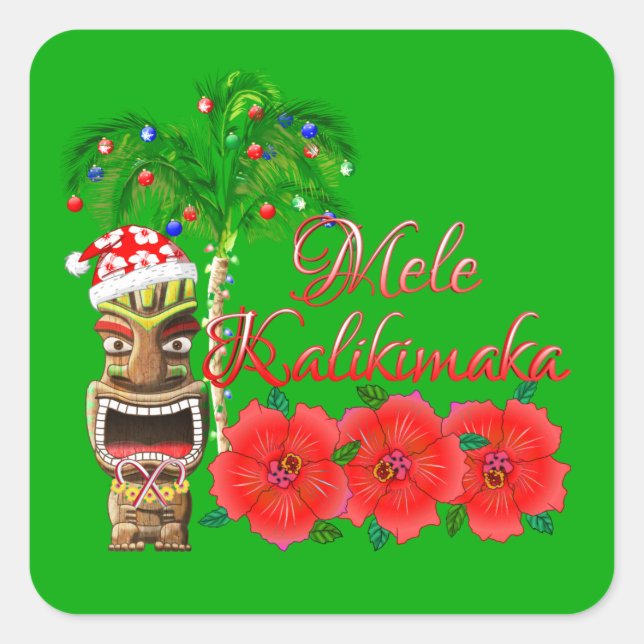 Adesivo Quadrado Santa Claus Tiki Mele Kalikimaka (Frente)