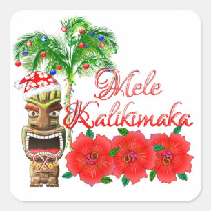 Adesivo Quadrado Santa Claus Tiki Mele Kalikimaka