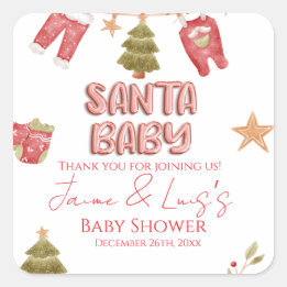Adesivo Quadrado Santa Girl Boy Holiday Baby Shower  