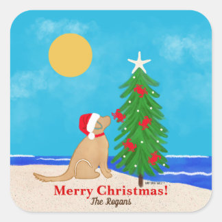 Adesivo Quadrado Santa Golden Dog Christmas Wishes Custom Stickers