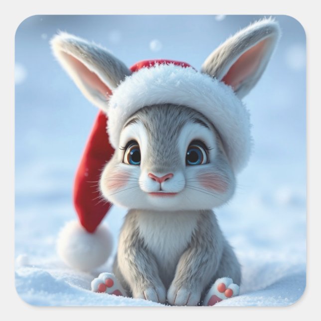 Adesivo Quadrado Santa Hat Bunny Stickers (Frente)