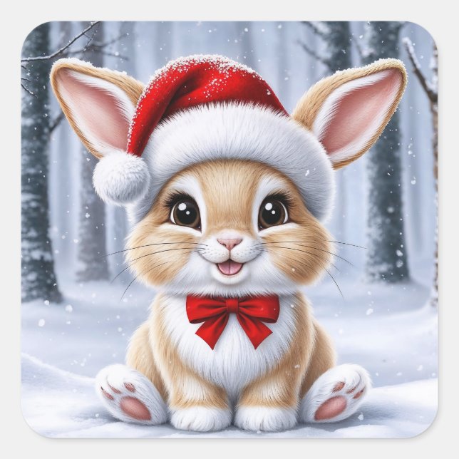 Adesivo Quadrado Santa Hat Bunny Stickers (Frente)
