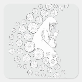 Adesivo Quadrado Santa Maria com rosas - preto e branco