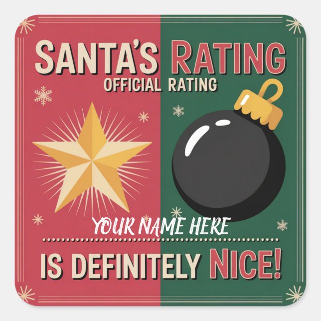 Adesivo Quadrado Santa’s Naughty & Nice List Sticker (Frente)