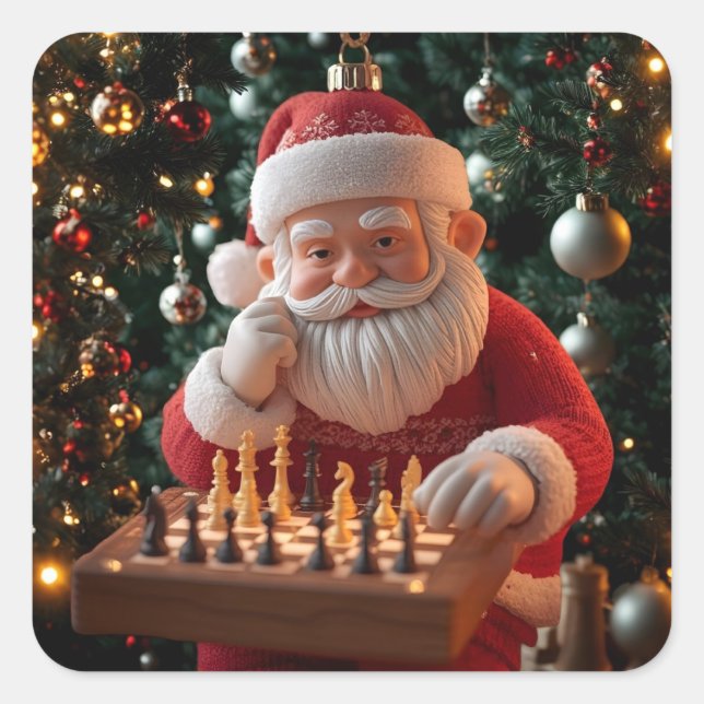 Adesivo Quadrado Santa’s Next Move – Funny Chess Christmas Sticker (Frente)