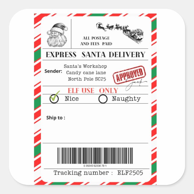 Adesivo Quadrado Santa shipping label (Frente)