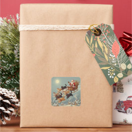 Adesivo Quadrado Santa Sleigh with Flying Cats Stickers
