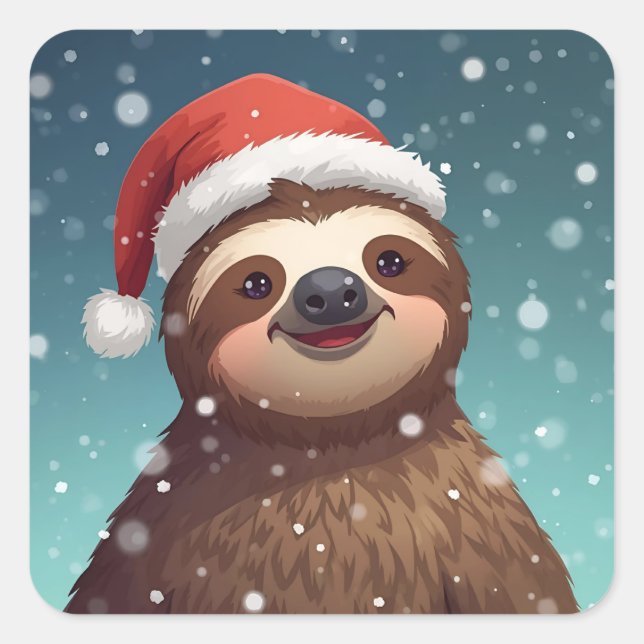 Adesivo Quadrado Santa Sloth, Stickers (Frente)