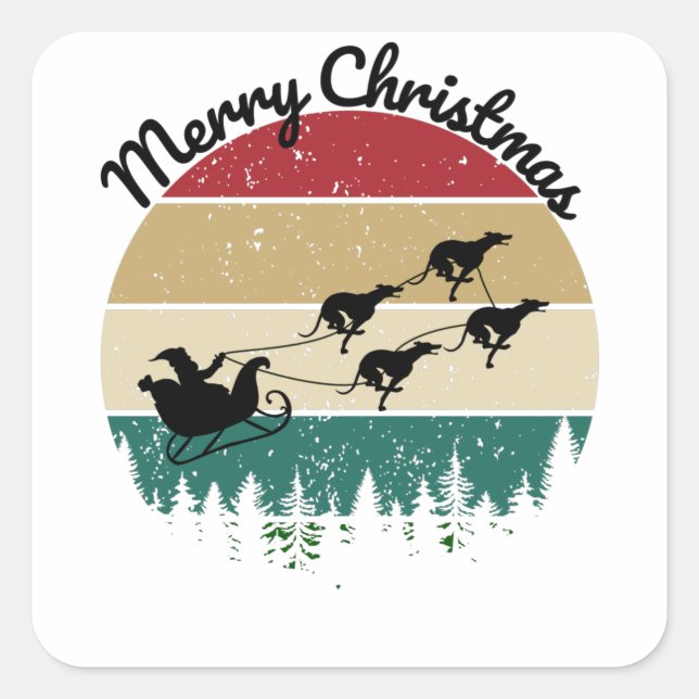 Adesivo Quadrado Santas Sleigh puxada por galgos (Frente)