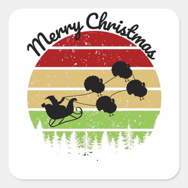 Adesivo Quadrado Santas Sleigh puxada por perus (Frente)