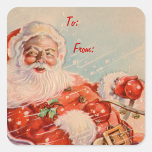 Adesivo Quadrado Santas Sleigh Ride Square Gift Stickers