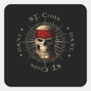 Adesivo Quadrado Santo Croix USVI Pirata Skull