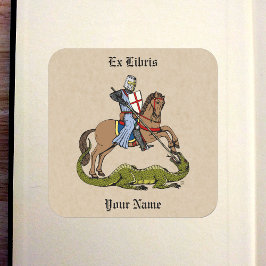 Adesivo Quadrado Santo do século 13 George e Dragon Bookplate