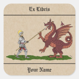Adesivo Quadrado Santo do século 15 George e Dragon Bookplate
